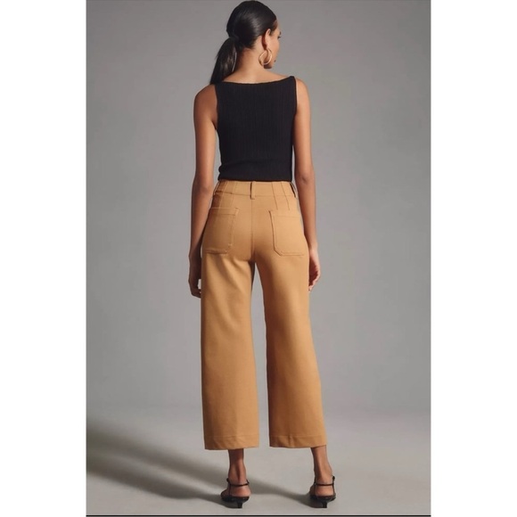 NWT Anthropologie Colette Cropped Wide Leg Pants Ponte in Khaki Tan 27 - Picture 12 of 14